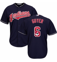 Men's Majestic Cleveland Indians #6 Brandon Guyer Authentic Navy Blue Team Logo Fashion Cool Base MLB Jersey