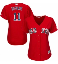 Women's Majestic Boston Red Sox #11 Rafael Devers Replica Red Alternate Home MLB Jersey