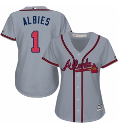 Women's Majestic Atlanta Braves #1 Ozzie Albies Authentic Grey Road Cool Base MLB Jersey