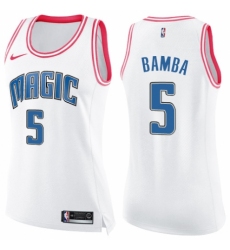 Women's Nike Orlando Magic #5 Mohamed Bamba Swingman White/Pink Fashion NBA Jersey