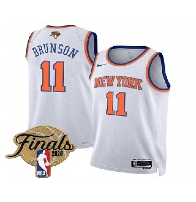 Men's New Yok Knicks #11 Jalen Brunson White 2026 Finals Icon Edition Stitched Jersey