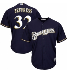 Youth Majestic Milwaukee Brewers #32 Jeremy Jeffress Replica Navy Blue Alternate Cool Base MLB Jersey