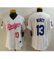 Women's Los Angeles Dodgers #13 Max Muncy Number White Pink With Limited Stitched Jersey