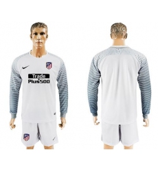 Atletico Madrid Blank White Goalkeeper Long Sleeves Soccer Club Jersey1