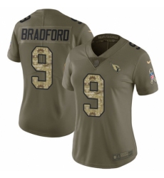 Women's Nike Arizona Cardinals #9 Sam Bradford Limited Olive/Camo 2017 Salute to Service NFL Jersey