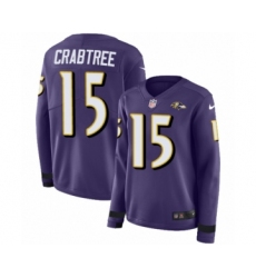 Women's Nike Baltimore Ravens #15 Michael Crabtree Limited Purple Therma Long Sleeve NFL Jersey