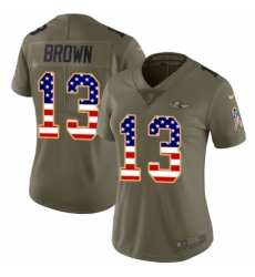 Women's Nike Baltimore Ravens #13 John Brown Limited Olive/USA Flag Salute to Service NFL Jersey