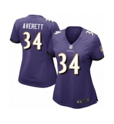 Women's Baltimore Ravens #34 Anthony Averett Game Purple Team Color Football Jersey