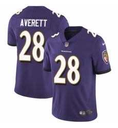 Youth Nike Baltimore Ravens #28 Anthony Averett Purple Team Color Vapor Untouchable Elite Player NFL Jersey