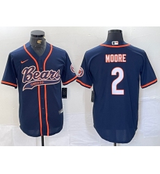 Men's Chicago Bears #2 DJ Moore Navy BlueWith Cool Base Stitched Baseball Jersey