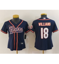 Women's Chicago Bears #18 Caleb Williams Navy With Cool Base Stitched Baseball Jersey(Run Small)