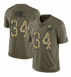 Men's Nike Cleveland Browns #34 Carlos Hyde Limited Olive/Camo 2017 Salute to Service NFL Jersey
