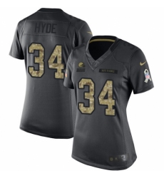 Women's Nike Cleveland Browns #34 Carlos Hyde Limited Black 2016 Salute to Service NFL Jersey