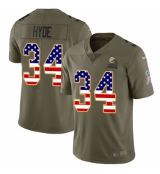 Youth Nike Cleveland Browns #34 Carlos Hyde Limited Olive/USA Flag 2017 Salute to Service NFL Jersey