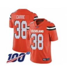 Men's Cleveland Browns #38 T. J. Carrie Orange Alternate Vapor Untouchable Limited Player 100th Season Football Jersey