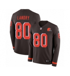 Men's Nike Cleveland Browns #80 Jarvis Landry Limited Brown Therma Long Sleeve NFL Jersey