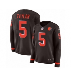 Women's Nike Cleveland Browns #5 Tyrod Taylor Limited Brown Therma Long Sleeve NFL Jersey