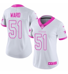 Women's Nike Dallas Cowboys #51 Jihad Ward Limited White/Pink Rush Fashion NFL Jersey