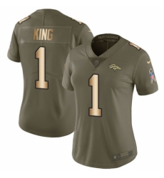 Women's Nike Denver Broncos #1 Marquette King Limited Olive/Gold 2017 Salute to Service NFL Jersey