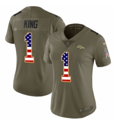 Women's Nike Denver Broncos #1 Marquette King Limited Olive/USA Flag 2017 Salute to Service NFL Jersey