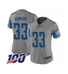 Women's Detroit Lions #33 Kerryon Johnson Limited Gray Inverted Legend 100th Season Football Jersey