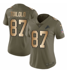 Women's Nike Detroit Lions #87 Levine Toilolo Limited Olive/Gold Salute to Service NFL Jersey