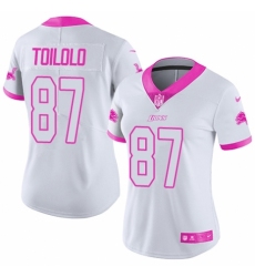 Women's Nike Detroit Lions #87 Levine Toilolo Limited White/Pink Rush Fashion NFL Jersey