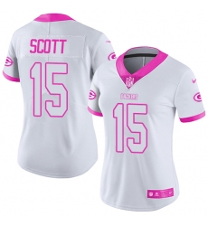 Women's Nike Green Bay Packers #15 JK Scott Limited White Pink Rush Fashion NFL Jersey