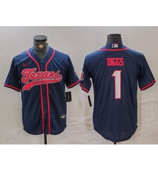 Men's Houston Texans #1 Stefon Diggs Navy With Cool Base Stitched Baseball Jersey