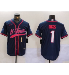 Men's Houston Texans #1 Stefon Diggs Navy With Cool Base Stitched Baseball Jerseys