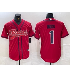 Men's Houston Texans #1 Stefon Diggs Red With Cool Base Stitched Baseball Jersey