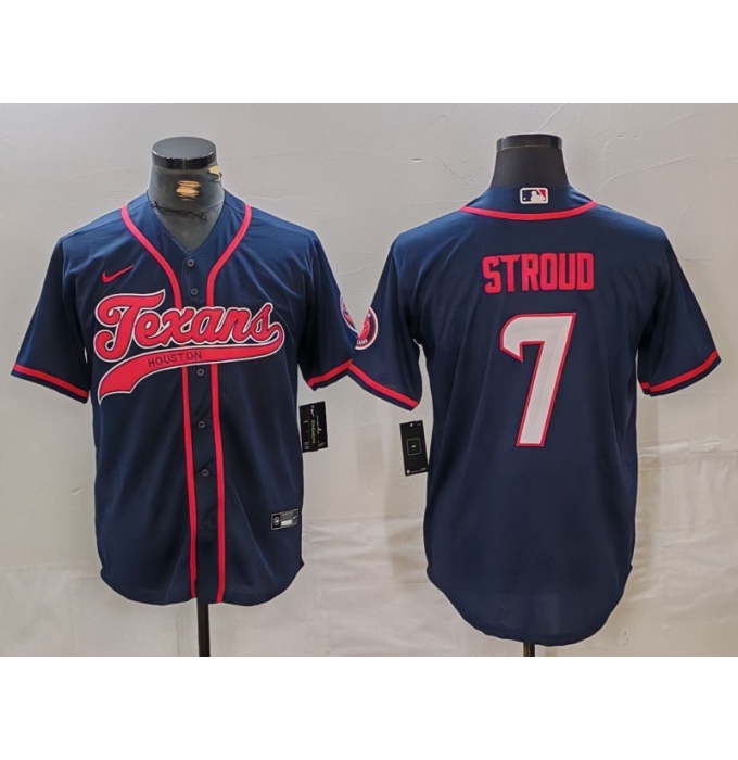 Men's Houston Texans #7 CJ Stroud Navy Cool Base Stitched Baseball Jersey