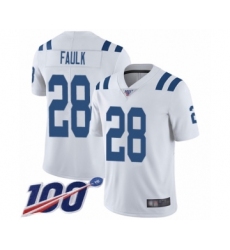 Men's Indianapolis Colts #28 Marshall Faulk White Vapor Untouchable Limited Player 100th Season Football Jersey
