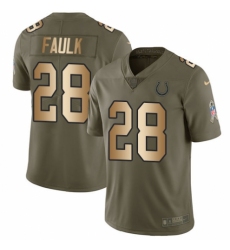 Men's Nike Indianapolis Colts #28 Marshall Faulk Limited Olive/Gold 2017 Salute to Service NFL Jersey