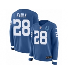 Women's Nike Indianapolis Colts #28 Marshall Faulk Limited Blue Therma Long Sleeve NFL Jersey