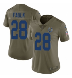 Women's Nike Indianapolis Colts #28 Marshall Faulk Limited Olive 2017 Salute to Service NFL Jersey
