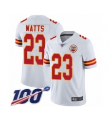 Men's Kansas City Chiefs #23 Armani Watts White Vapor Untouchable Limited Player 100th Season Football Jersey