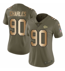 Women's Nike Kansas City Chiefs #90 Stefan Charles Limited Olive/Gold 2017 Salute to Service NFL Jersey