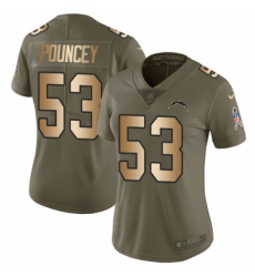 Women's Nike Los Angeles Chargers #53 Mike Pouncey Limited Olive/Gold 2017 Salute to Service NFL Jersey
