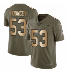 Youth Nike Los Angeles Chargers #53 Mike Pouncey Limited Olive/Gold 2017 Salute to Service NFL Jersey