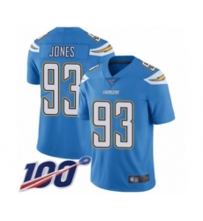 Men's Los Angeles Chargers #93 Justin Jones Electric Blue Alternate Vapor Untouchable Limited Player 100th Season Football Jersey