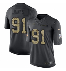 Men's Nike Los Angeles Chargers #91 Justin Jones Limited Black 2016 Salute to Service NFL Jersey