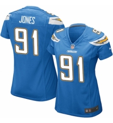 Women's Nike Los Angeles Chargers #91 Justin Jones Game Electric Blue Alternate NFL Jersey