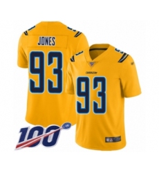 Youth Los Angeles Chargers #93 Justin Jones Limited Gold Inverted Legend 100th Season Football Jersey