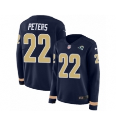 Women's Nike Los Angeles Rams #22 Marcus Peters Limited Navy Blue Therma Long Sleeve NFL Jersey