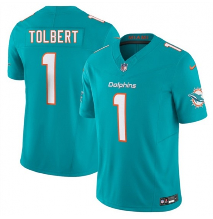 Men's Miami Dolphins #1 Jalen Tolbert Aqua 2026 F.U.S.E. Vapor Limited Football Stitched Jersey