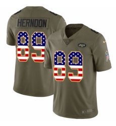 Youth Nike New York Jets #89 Chris Herndon Limited Olive/USA Flag 2017 Salute to Service NFL Jersey
