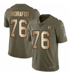 Youth Nike Pittsburgh Steelers #76 Chukwuma Okorafor Limited Olive/Gold 2017 Salute to Service NFL Jersey
