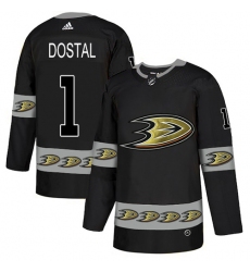 Men's Adidas Anaheim Ducks #1 Lukas Dostal Premier Black Team Logo Fashion NHL Jersey