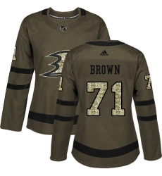 Women's Adidas Anaheim Ducks #71 J.T. Brown Authentic Green Salute to Service NHL Jersey